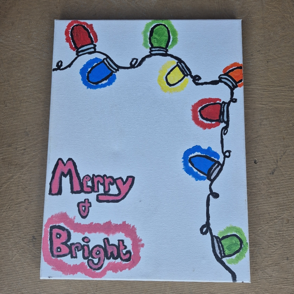 Hand-Painted Holiday Canvas with Colorful Lights